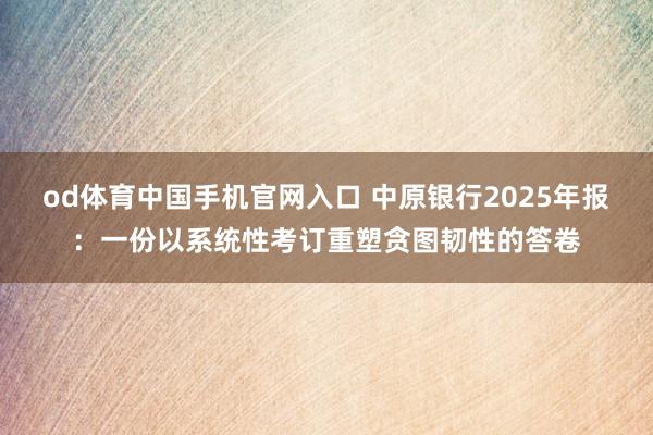od体育中国手机官网入口 中原银行2025年报：一份以系统性考订重塑贪图韧性的答卷