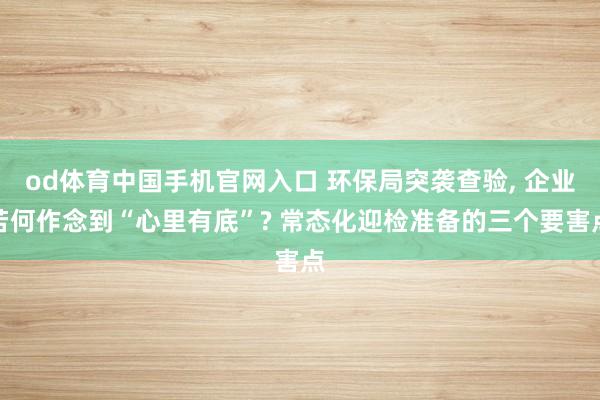 od体育中国手机官网入口 环保局突袭查验， 企业若何作念到“心里有底”? 常态化迎检准备的三个要害点